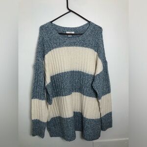 CJ Banks Blue and Cream Striped Crewneck Sweater